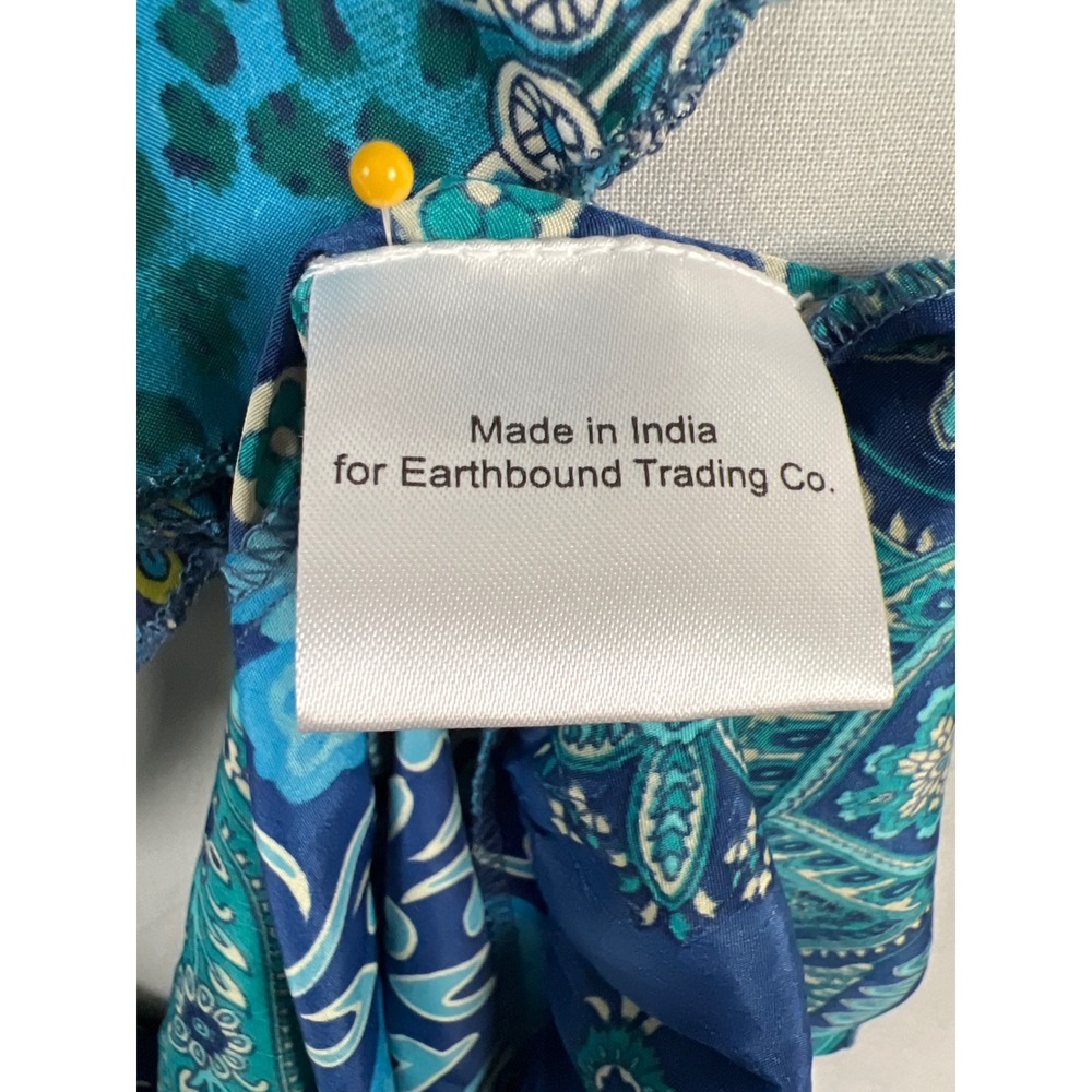 Earthbound Trading Co Maxi Dress Womens L Blue Paisley Patchwork Boho Butterfly - Picture 3 of 9
